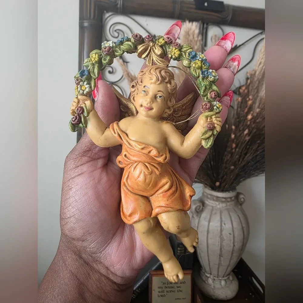 Vtg Angel Cherub Depose Italy 5' Wall Ornaments Hanging Set Of 4 135 136 137 138